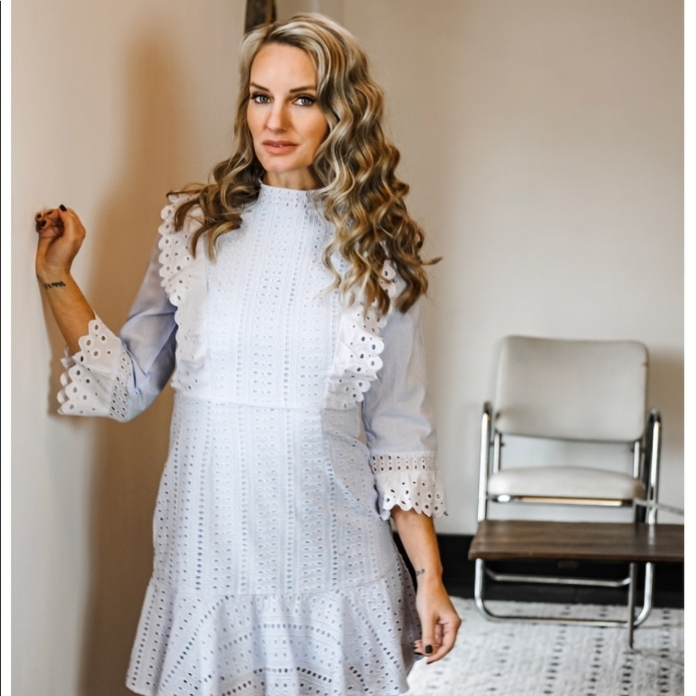 The CELESTE Eyelet Mini Ruffle-BLUE - Picture 2 of 5